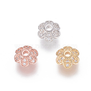 Brass Micro Pave Cubic Zirconia Fancy Bead Caps, 6-Petal, Flower, Clear, Mixed Color, 8x3mm, Hole: 1.7mm(ZIRC-K080-05)