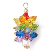 Glass Beads Pendants, with Golden Brass Beads & Loop, Christmas Tree, Colorful, 33x19.5mm, Hole: 2.8mm(PALLOY-JF03014)