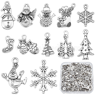 120Pcs 12 Style Tibetan Style Alloy Pendants, Lead Free & Cadmium Free, for Christmas, Mixed Shapes, Antique Silver, 14.5~30x10.5~22x1.5~3mm, hole: 1.2~2.5mm, 10pcs/style(TIBE-SC0001-64)