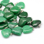 Heart Natural Malaysia Jade Pendants, with Platinum Plated Brass Findings, 20~22x20~21x5~8mm, Hole: 2x7mm(X-G-Q438-19)