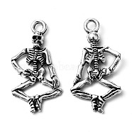 Punk Alloy Pendants, Cadmium Free & Lead Free, Human Skeleton Pendants for Halloween Jewelry Making, Antique Silver Color, about 26mm long, 13.5mm wide, 3.5mm thick, hole: 2mm(X-EA8768Y)