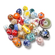 Handmade Porcelain Beads, Mixed Shape, Mixed Color, 9~21.5x8.5~17x4.5~17mm, Hole: 1.8~5mm(PORC-XCP0001-005)