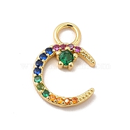 Rack Plating Brass Micro Pave Cubic Zirconia Charms, Cadmium Free & Lead Free, Long-Lasting Plated, Religion Crescent Moon Charm, Real 18K Gold Plated, Colorful, 15x10x2mm, Hole: 2.8mm(KK-P230-21G-B)