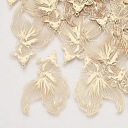 Brass Pendants, Etched Metal Embellishments, Goldfish, Light Gold, 49x30x0.3mm, Hole: 1.4mm(X-KKC-R001-10LG)