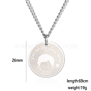 Stainless Steel Male Flat Round Pendant Cartoon Couple Twisted Chain Necklaces, Fashionable Accessory for Festive Gift, Silver, 27.17 inch(69cm)(QA8832-1)