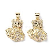 Brass Micro Pave Cubic Zirconia Pendants, Real 16K Gold Plated, Bear Charms, Clear, 21x16.5x4mm, Hole: 5x3mm(KK-M240-16F)