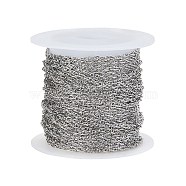 304 Stainless Steel Rope Chains, with Spool, Soldered, Stainless Steel Color, 2.5x2x0.3mm, 5m/roll(CHS-CJ0001-06)