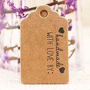 Paper Gift Tags, Hange Tags, For Arts and Crafts, For Wedding, Valentine's Day, Rectangle with Word Handmade with Love, BurlyWood, 50x30x0.4mm, Hole: 5mm(CDIS-P001-H02-A)