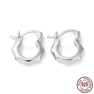 Rhodium Plated 925 Sterling Silver Hoop Earrings, Faceted Hexagon Earring, with 925 Stamp, Real Platinum Plated, 15.5x3x14mm(EJEW-K258-07P)