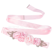 Rhinestone Flower with ABS Imitation Pearl Bridal Belt, Polyester Ribbon Wedding Sash for Wedding Dress Garment Accessories, Pink, 106-1/4 inch(270cm)(AJEW-WH0348-119A)