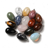 Natural & Synthetic Mixed Gemstone Pendants, Teardrop Charms, with Platinum Plated Brass Snap on Bails, 35x20mm, Hole: 4.5x3.5mm(G-A213-07)