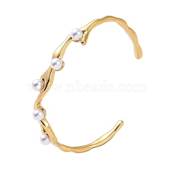 304 Stainless Steel Open Cuff Bangles for Women, with Shell Pearl, Round, Golden, 1/8~3/8 inch(0.4~0.9cm), Inner Diameter: 2-1/4x1-3/4 inch(5.8x4.3cm)  (BJEW-M313-04G)