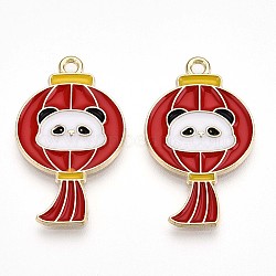 Alloy Enamel Pendants, Lead Free & Cadmium Free, Panda Shape Charms, Golden, FireBrick, 26.3x16x1.2mm, Hole: 1.6mm(ENAM-T022-03B)