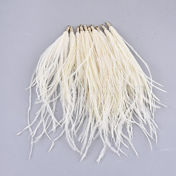 Ostrich Feather Tassel Big Pendant Decorations, with Brass Findings, Golden, Cornsilk, 130~170x4mm, Hole: 1.6mm(FIND-S302-08F)
