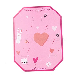 Paper Jewelry Display Cards for Necklace, Hair Clip, Octagon Shape with Heart Pattern, Hot Pink, 14.2x10.5x0.03cm, Hole: 1.5~8mm(CDIS-F005-20)