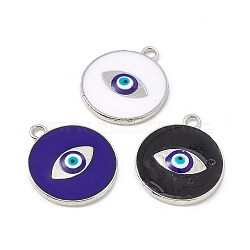 Alloy Pendants, with Enamel, Flat Round with Evil Eye Charm, Platinum, Mixed Color, 24x20.5x2mm, Hole: 2.3mm(FIND-C019-13P)