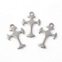 Tarnish Resistant 304 Stainless Steel Tiny Cross Charms, Stainless Steel Color, 14x9x1mm, Hole: 1.2mm(STAS-F192-078P)