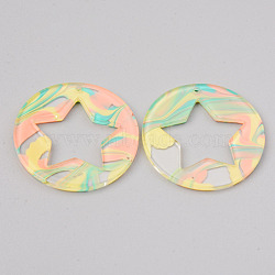 Acrylic Pendants, Flat Round with Star, Colorful, 32x2.5mm, Hole: 1.5mm(MACR-S372-008A)