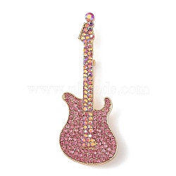 Guitar Alloy Rhinestone Musical Instruments Brooches, Golden, Light Rose, 69x26.5mm(JEWB-S023-03C)