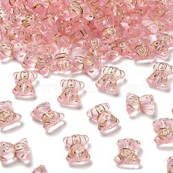 Transparent Acrylic Beads, Bear, Golden Metal Enlaced, Pink, 17x15x8.5mm, Hole: 1.8mm, about 420pcs/500g(MACR-K359-38F)