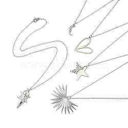 304 Stainless Steel Pendant Necklace for Women, Mixed Shapes, 17.24~17.60 inch(43.8~44.7cm), pendant: 17~31x9~42.5mm(NJEW-JN04387)