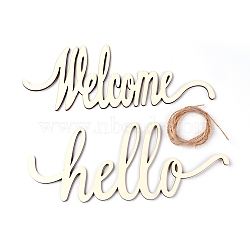Hello Welcome Pendant Decorations, with Hemp Rope, for Craft Projects, Hanging Decoration, Home Decoration, Blanched Almond, 303x112x3.5mm(DIY-WH0157-36)