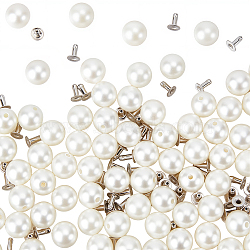 100 Bags ABS Plastic Imitation Pearl Rivet Studs, with Iron Findings, White, 8mm, Finding: 4x5mm(DIY-GF0013-39)