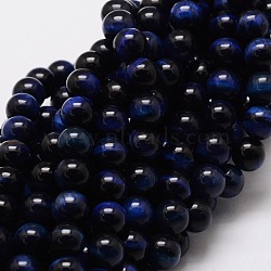 Natural Tiger Eye Round Beads Strands, Dyed & Heated, Blue, 8mm, Hole: 1mm, about 48pcs/strand, 15.7 inch(G-E329-8mm-40B)