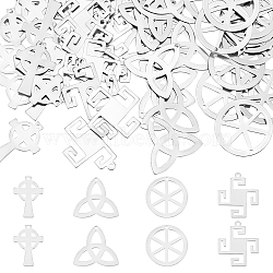 DICOSMETIC 80Pcs 4 Style 201 Stainless Steel Pendants, Wheel & Cross, Stainless Steel Color, 26~30.5x19.5~28x0.5~0.7mm, Hole: 1.8mm, 20pcs/style(STAS-DC0006-40)