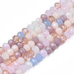 Opaque Glass Beads Strands, Imitation Jade Glass, Faceted Rondelle, Pink, 3x2mm, Hole: 0.8mm, about 186~193pcs/strand, 17.13 inch~17.32 inch(43.5cm~44cm)(GLAA-T006-07-A09)