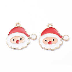 Golden Plated Alloy Enamel Pendants, for Christmas, Santa Claus, White, 21x22x1.5mm, Hole: 1mm(ENAM-D040-C08-G)