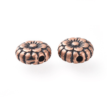 Tibetan Style Beads, Zinc Alloy, Lead Free & Nickel Free & Cadmium Free, Flower, Red Copper Color, 7.5x3.5mm, Hole: 1mm