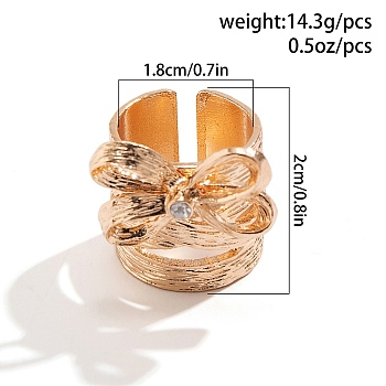 Alloy Rhinestone Bowknot Wide Open Cuff Rings for Women, Light Gold, 20.5mm