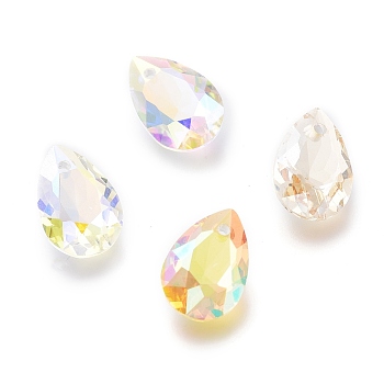 Glass Rhinestone Pendants, Faceted, Teardrop, Mixed Color, 16x11x7mm, Hole: 1.5mm