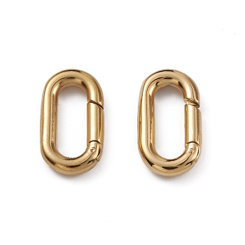 Ion Plating(IP) 304 Stainless Steel Spring Gate Rings, Oval, Real 18K Gold Plated, 18.5x10x3mm