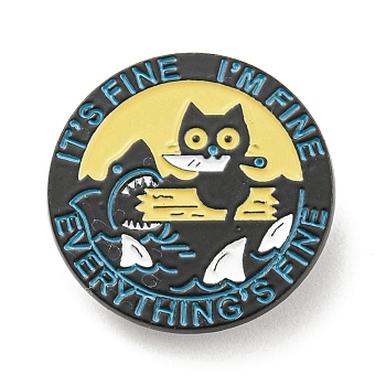 Cat Shark Knife Enamel Pins, Black Alloy Brooches for Backpack Clothes, Word It's Fine I'm Fine Everything's Fine, Yellow, 30x1.5mm