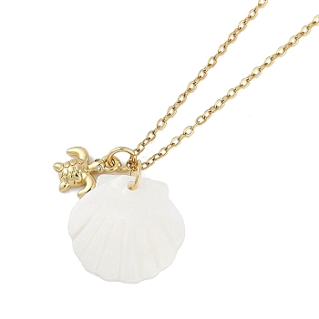 Summer Beach Brass Cubic Zirconia Sea Animal Pendant Necklaces for Women, Shell Pendant Necklaces, Real 18K Gold Plated, Turtle, 15.94 inch(40.5cm), pendant: 11.5x9.5x2.5mm