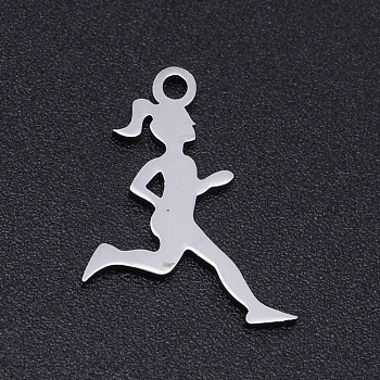 201 Stainless Steel Laser Cut Pendants, Running Athlete, Stainless Steel Color, 17x13x1mm, Hole: 1.4mm