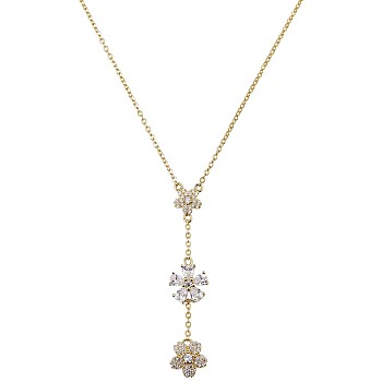 Clear Cubic Zirconia Flower Laria Necklace, 925 Sterling Silver Y Necklace for Women, Golden, 15.75 inch(40cm)