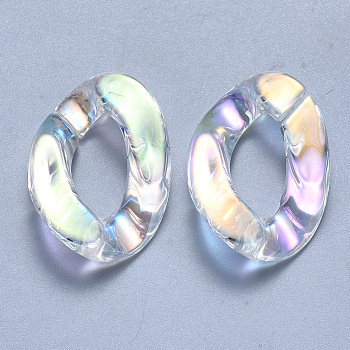 Transparent Acrylic Linking Rings, Quick Link Connectors, for Curb Chains Making, AB Color Plated, Twist, Clear AB, 30x21x6mm, Inner Diameter: 16x8mm