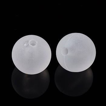 Transparent Acrylic Beads, Round, Frosted, White, about 14mm in diameter, hole: 2mm, about 300pcs/500g