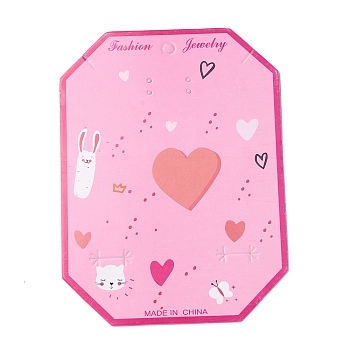 Paper Jewelry Display Cards for Necklace, Hair Clip, Octagon Shape with Heart Pattern, Hot Pink, 14.2x10.5x0.03cm, Hole: 1.5~8mm