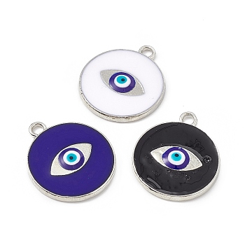 Alloy Pendants, with Enamel, Flat Round with Evil Eye Charm, Platinum, Mixed Color, 24x20.5x2mm, Hole: 2.3mm