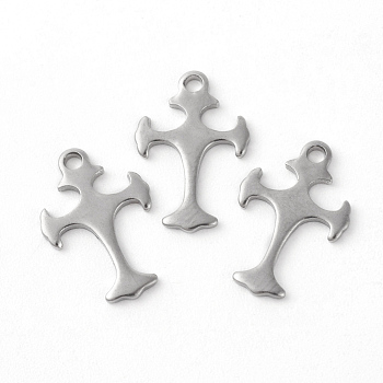 304 Stainless Steel Tiny Cross Charms, Stainless Steel Color, 14x9x1mm, Hole: 1.2mm