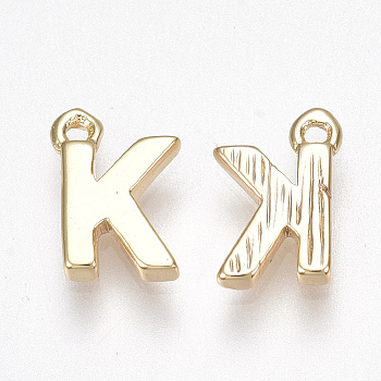 Brass Charms, Nickel Free, Letter, Golden, Letter.K, 8.5x5x1.5mm, Hole: 0.8mm