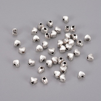 Tibetan Style Spacer Beads, Mother's Day Gifts Making, Cadmium Free & Lead Free, Heart, Antique Silver, about 3.5mm long, 4mm wide, 3mm thick, hole: 1.5mm