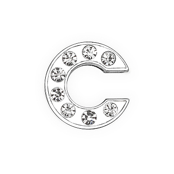 Eco-Friendly Zinc Alloy Slide Charms, with Rhinestone, Platinum Plated, Letter, Crystal, Letter.C, 12mm, Hole: 1.5x7.9mm