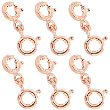 6Pcs Sterling Silver Double Spring Ring Clasps, Rose Gold, 15x6x3mm, Hole: 1.2mm