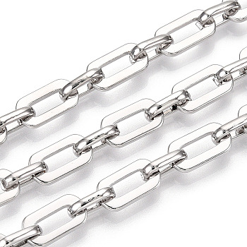 Iron Oval Link Chains, Unwelded, with Spool, Platinum, 13.5x7x1.5mm, about 32.81 Feet(10m)/Roll