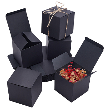 Kraft Paper Storage Gift Boxes, Square, Black, 9x9x9cm